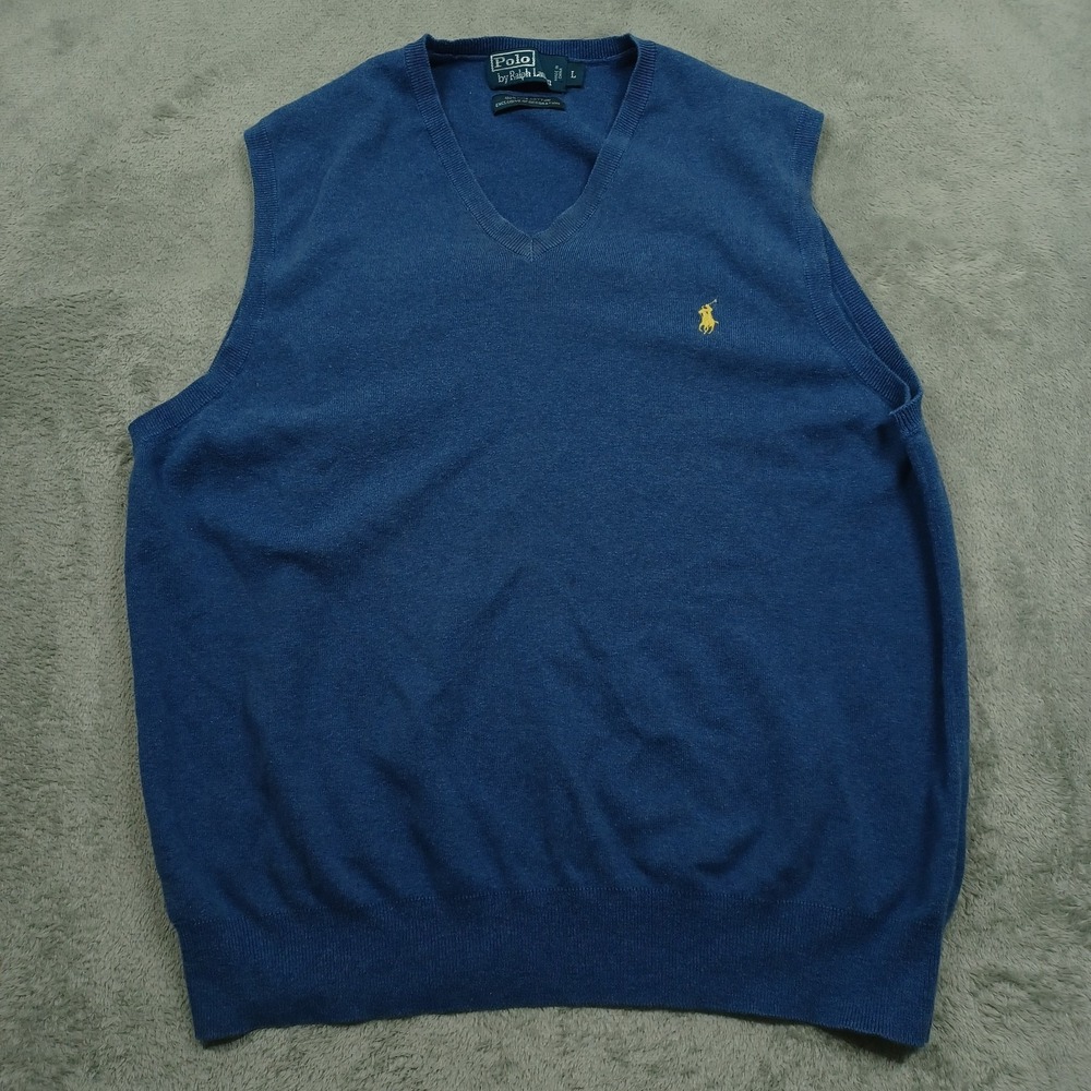 Polo‎ Ralph Lauren Vest Mens Large Blue Knit Pullover Vintage Preppy Golf Casual